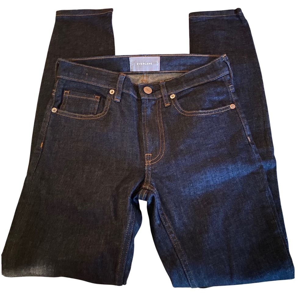 Everlane Mid Rise Skinny Jeans Dark Indigo Wash Size 24 Tall Stretch Denim